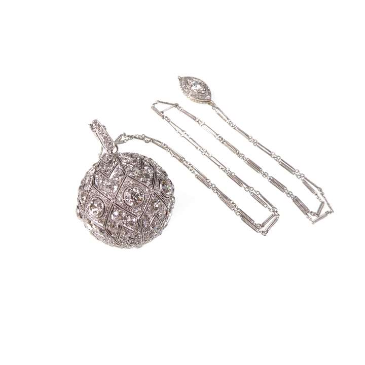 Diamond cluster ball pendant chain necklace